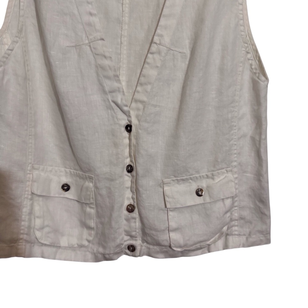 ❌❌❌Kleen Size Small White Linen Lagenlook V-Neck Button Up Sleeveless Blouse Top - Picture 2 of 6